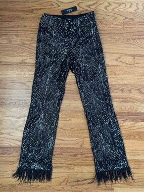 Total Sparkle Black and Silver Sequin Feather Wide-Leg Pants